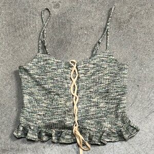 Stylish Green Cropped Top with Lace-Up Detail